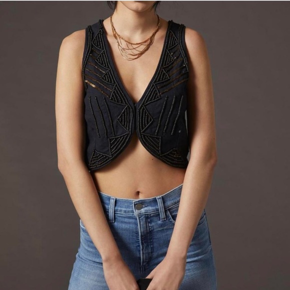 Anthropologie Tops - OB by Anthropologie Novelty Beaded Vest
